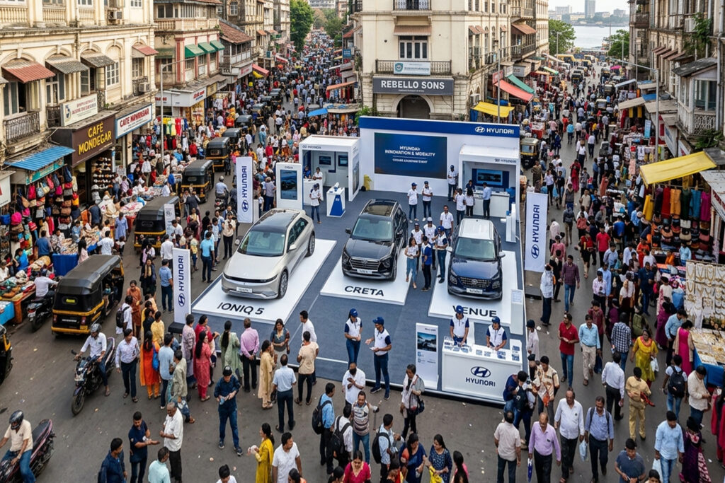 Advertising team presenting a new product launch campaign in Mumbai with marketing visuals and branding materials.